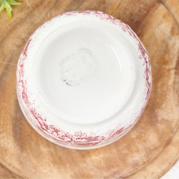 Vintage English Abbey Red Pink Transferware Bowl Farmhouse Decor - Picture 4 of 6